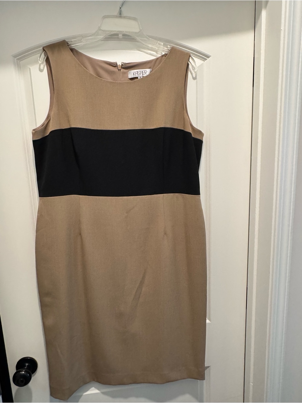 Kasper Tan and Black Colorblock Sheath Dress